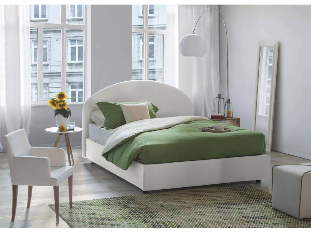 Cama doble Cora, Cama contenedor con revestimiento de tela, 100% Made in Italy, Apertura frontal, con colchón 160x190 cm incluido, Blanco