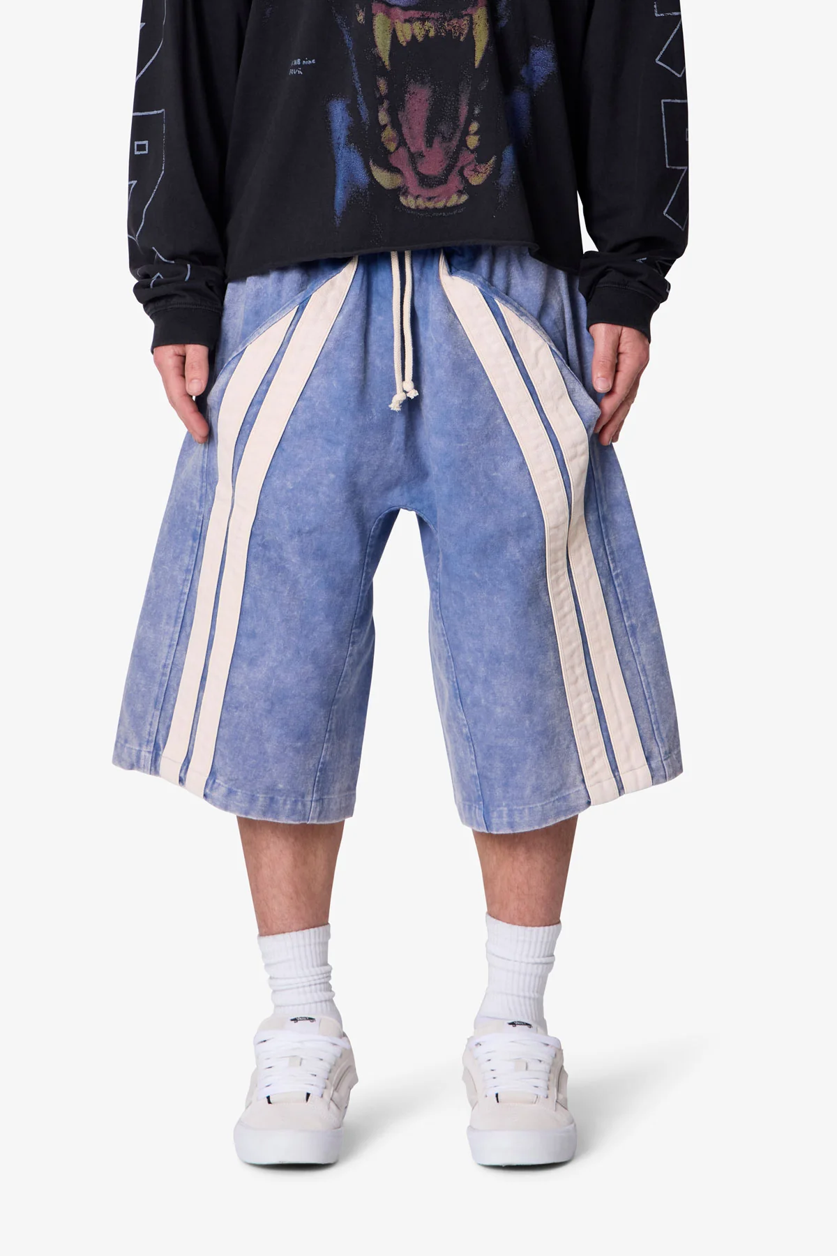 Ultra Baggy Stripe Twill Shorts - Washed Blue