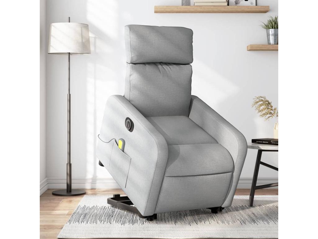 Sillón de masaje eléctrico reclinable elevable tela gris claro