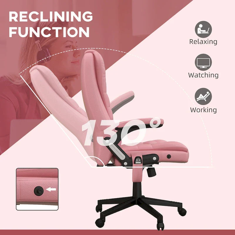 HOMCOM High Back Massage Office Chair with 6 Vibration Points and Heated Recline - PU Leather Computer Chair