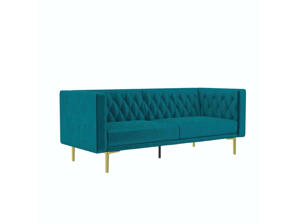 Sofá 3 plazas terciopelo verde - patas metal dorado