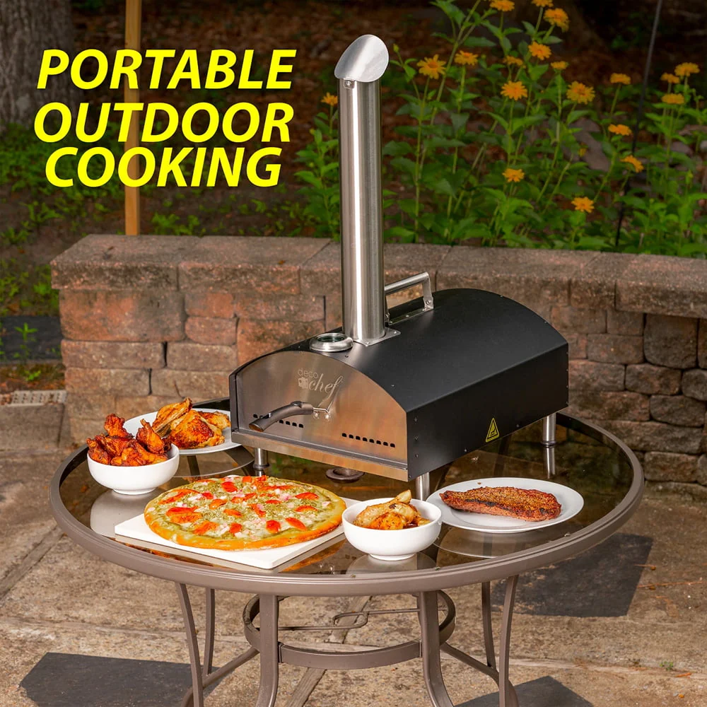 Deco Chef Outdoor Pizza Oven with 2-in-1 Pizza and Grill Oven Functionality, 13" Pizza Stone, 3-Layer Stainless Steel Construction, Pizza Peel, Dough Scraper, Scoop, Slotted Grill (Black) - (Open Box - Image 7