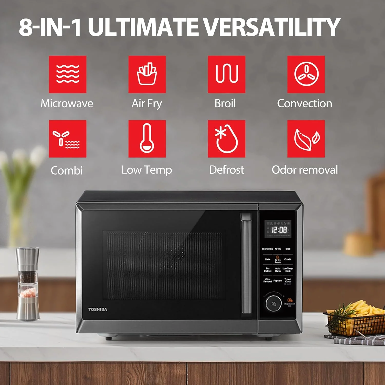 TOSHIBA 8-in-1 Countertop Microwave Oven with Air Fryer, Convection, Child-Lock, 1.0 Cu Ft, Black - Image 5