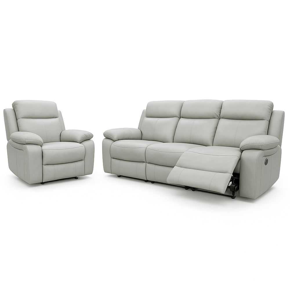Sofá reclinable de piel gris claro, conjunto de sofá y sillón, estilo moderno, funcional, para sala de estar