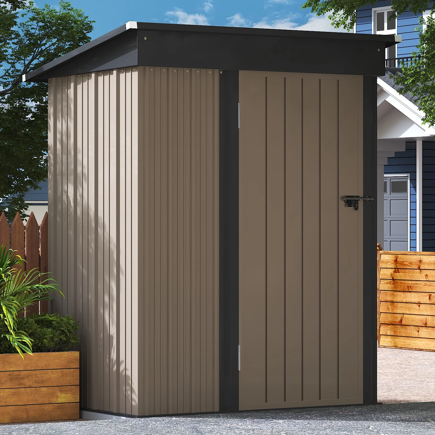 LACOO 4' x 6' Outdoor Storage Metal Shed for Tool Storage, Outdoor House for Backyard & Garden,Brown - Image 15