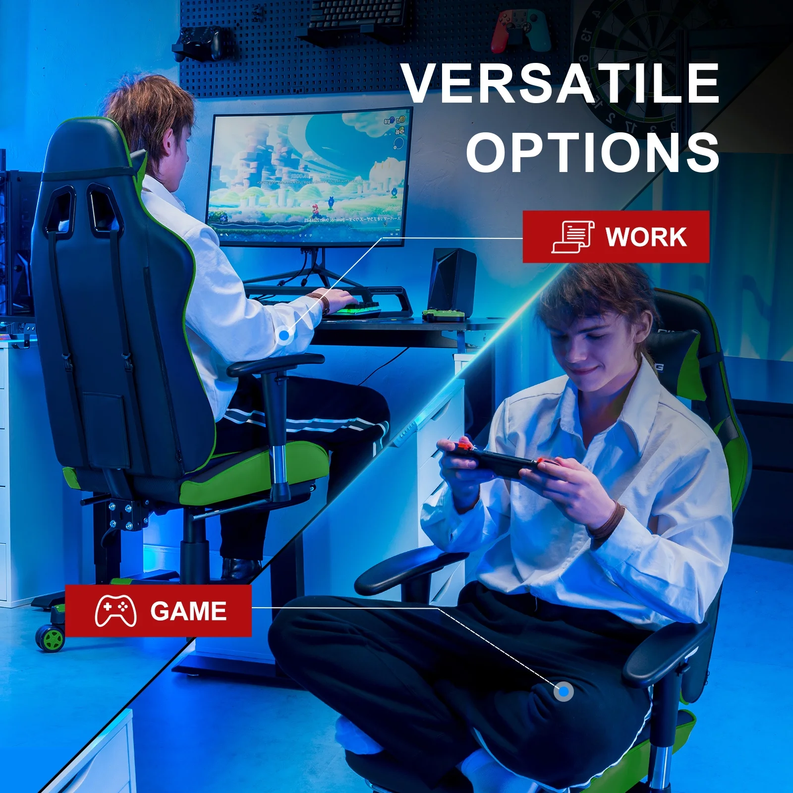 GTRACING Gaming Chair, Ergonomic Office Desk Chair with Lumbar Support, PU Leather, Footrest & Adjustable Headrest, Red - Image 30