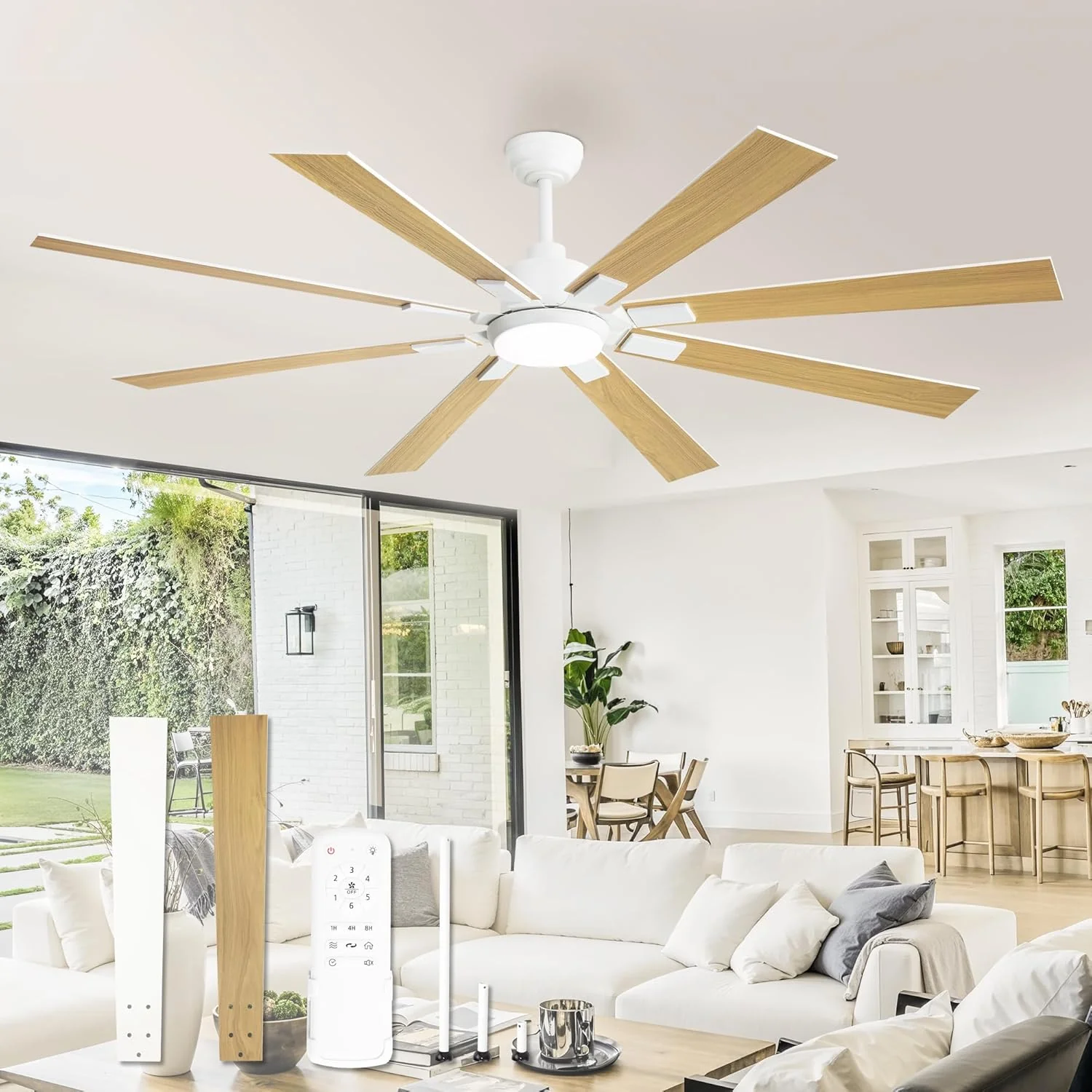 ZMISHIBO 72 inch Large Ceiling Fans with Lights and Remote, Indoor/Outdoor Black Modern Ceiling Fan for Kitchen Living Room Patio, 6 Speed Reversible Quiet DC Motor, 3 CCT, Dual Finish 8 Blades