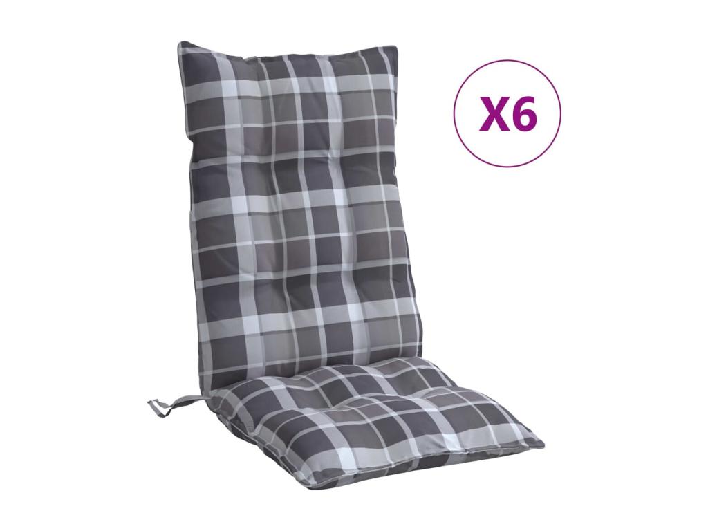 Cojines para silla respaldo alto 6 uds tela Oxford cuadros gris