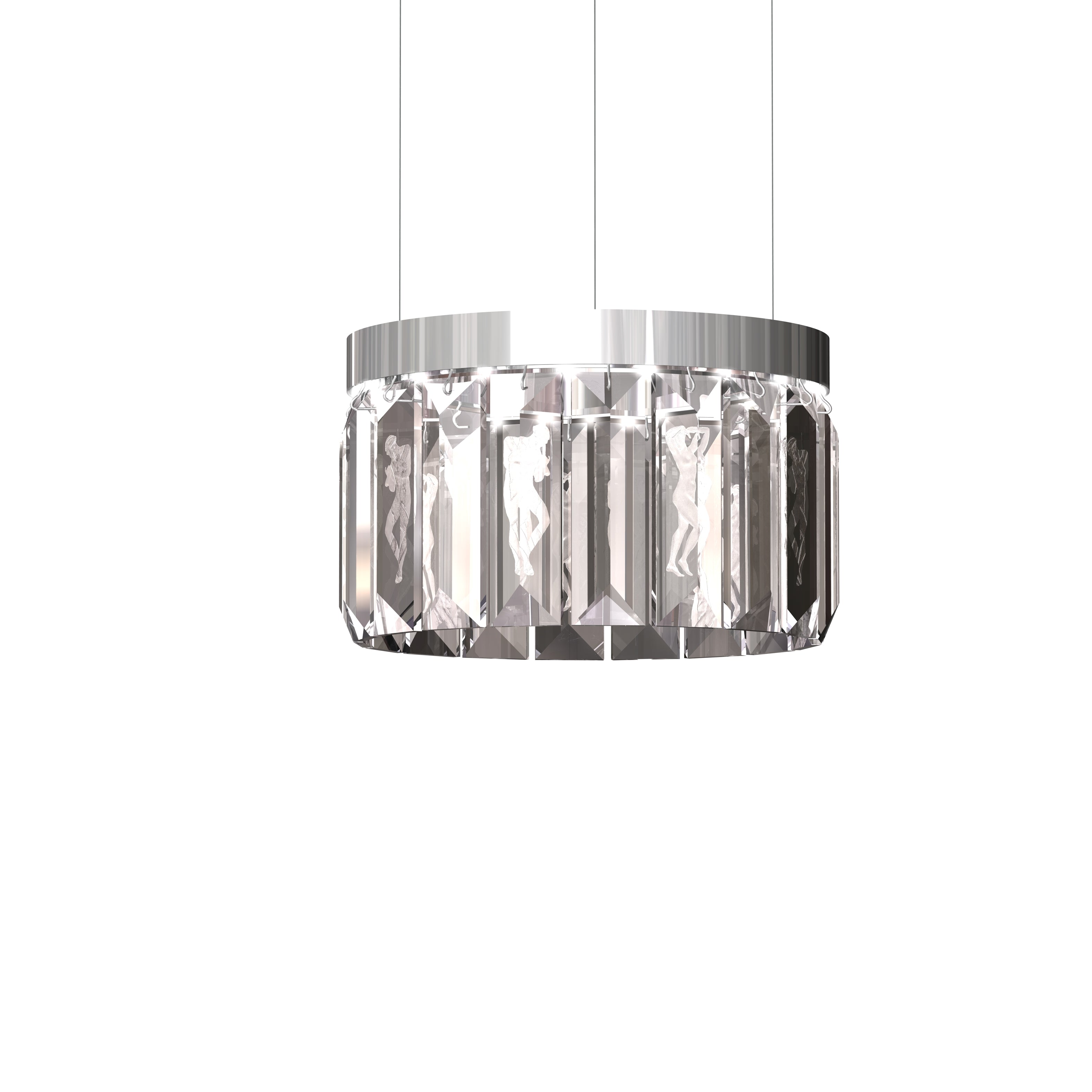 LUSTRE SERENE 18 PRISMES, CIRCULAIRE - CRISTAL INCOLORE, FINITION NICKEL (PLAQUÉ)