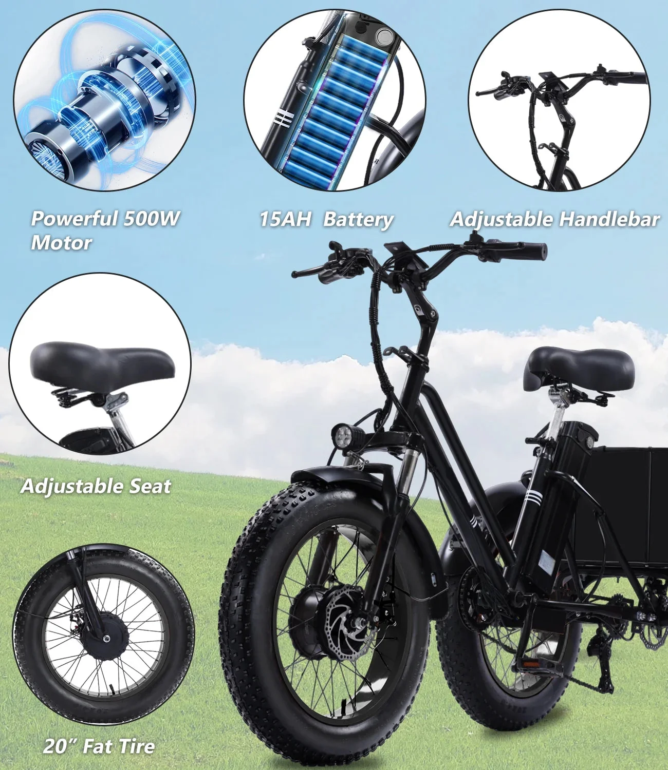 YEBEI Folding Electric Tricycle for Adults, 500W Motor, 48V15AH Lithium Battery, 20 x 4.0 in Fat Tires - Image 33 YEBEI Folding Electric Tricycle for Adults, 500W Motor, 48V15AH Lithium Battery, 20 x 4.0 in Fat Tires - Image 33