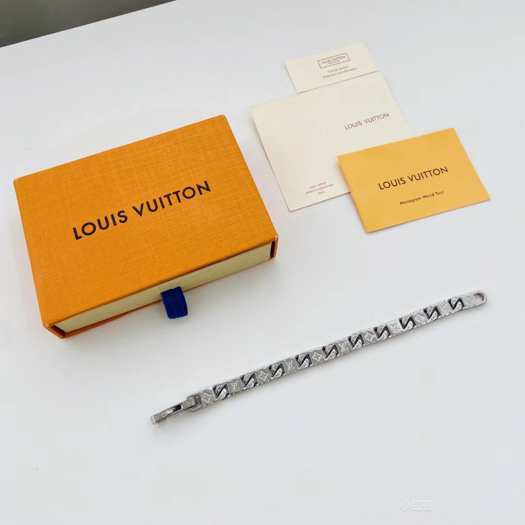 Louis Vuitton Silver Monogram Mens Bracelet - Original Replica Club