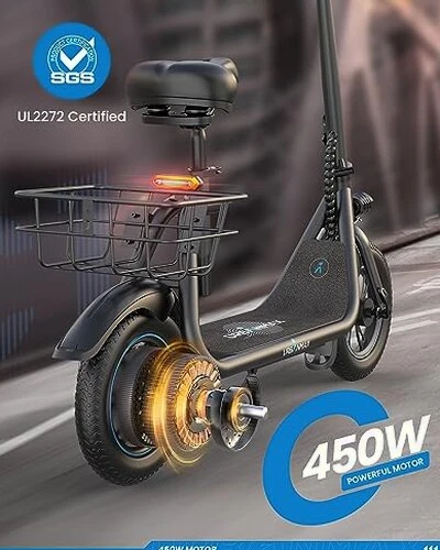 URBANMAX C1 Electric Scooter With Seat, 450W Motor, 22 Mile Range, 12 Inch Tires, Black - Image 6 URBANMAX C1 Electric Scooter With Seat, 450W Motor, 22 Mile Range, 12 Inch Tires, Black - Image 6