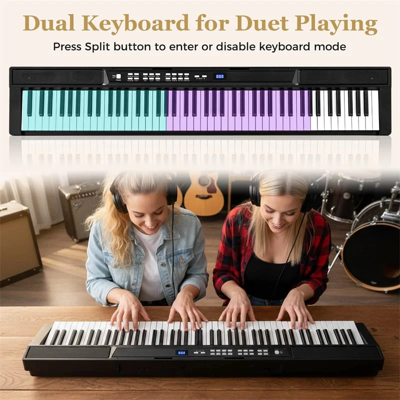 Eletriclife 88 Key Electric Piano Keyboard Set with Adjustable Stand & Stool, Lighted Full Size Sensitive Keys for Beginners