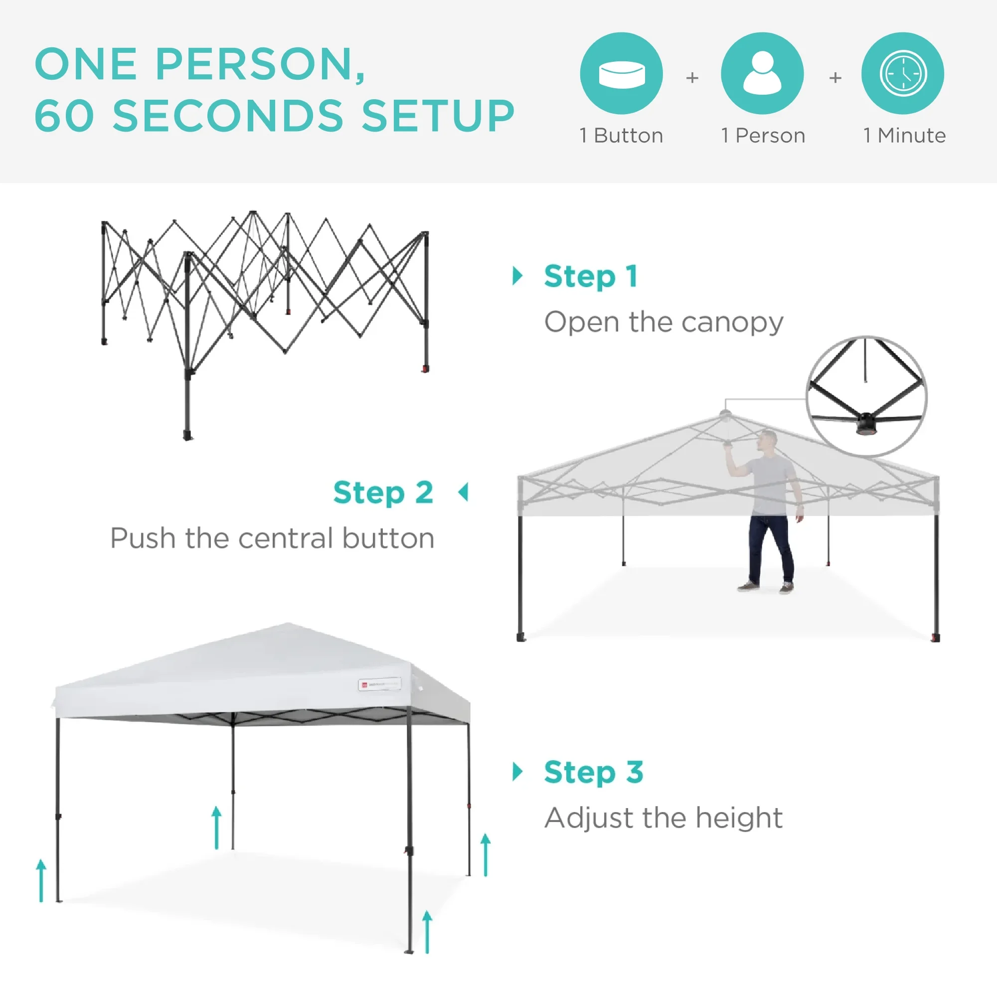 Best Choice Products 12x12ft Easy Setup Pop Up Canopy w/ 1-Button Setup, Wheeled Case, 4 Weight Bags - Navy Blue - Image 38