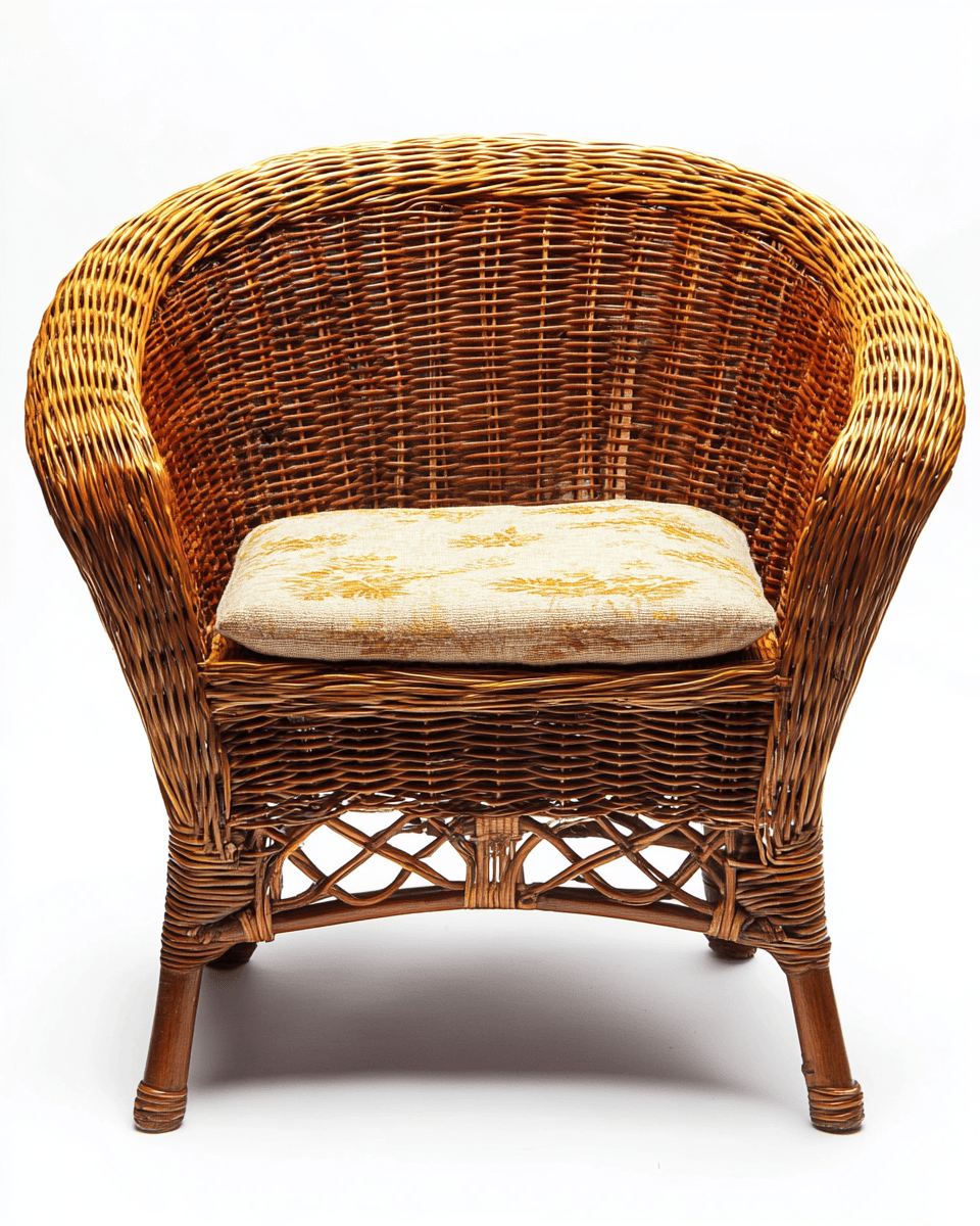 Sillón de mimbre natural – marrón – con cojín estampado clásico