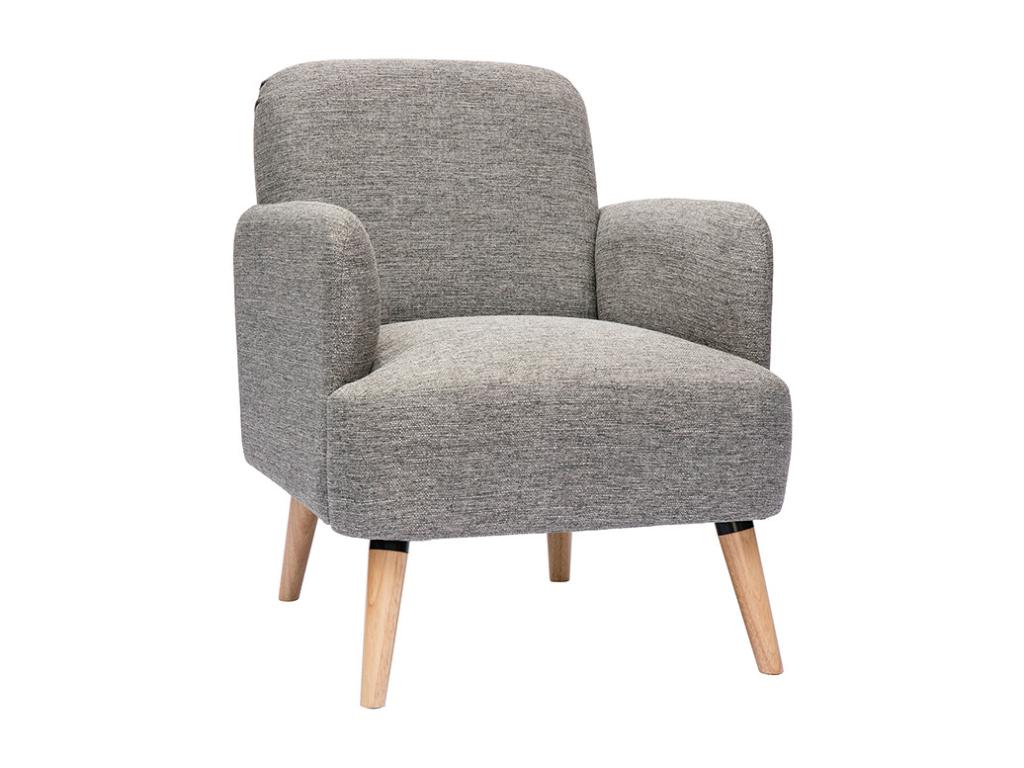 Sillón nórdico de tela gris claro y madera Confortzx