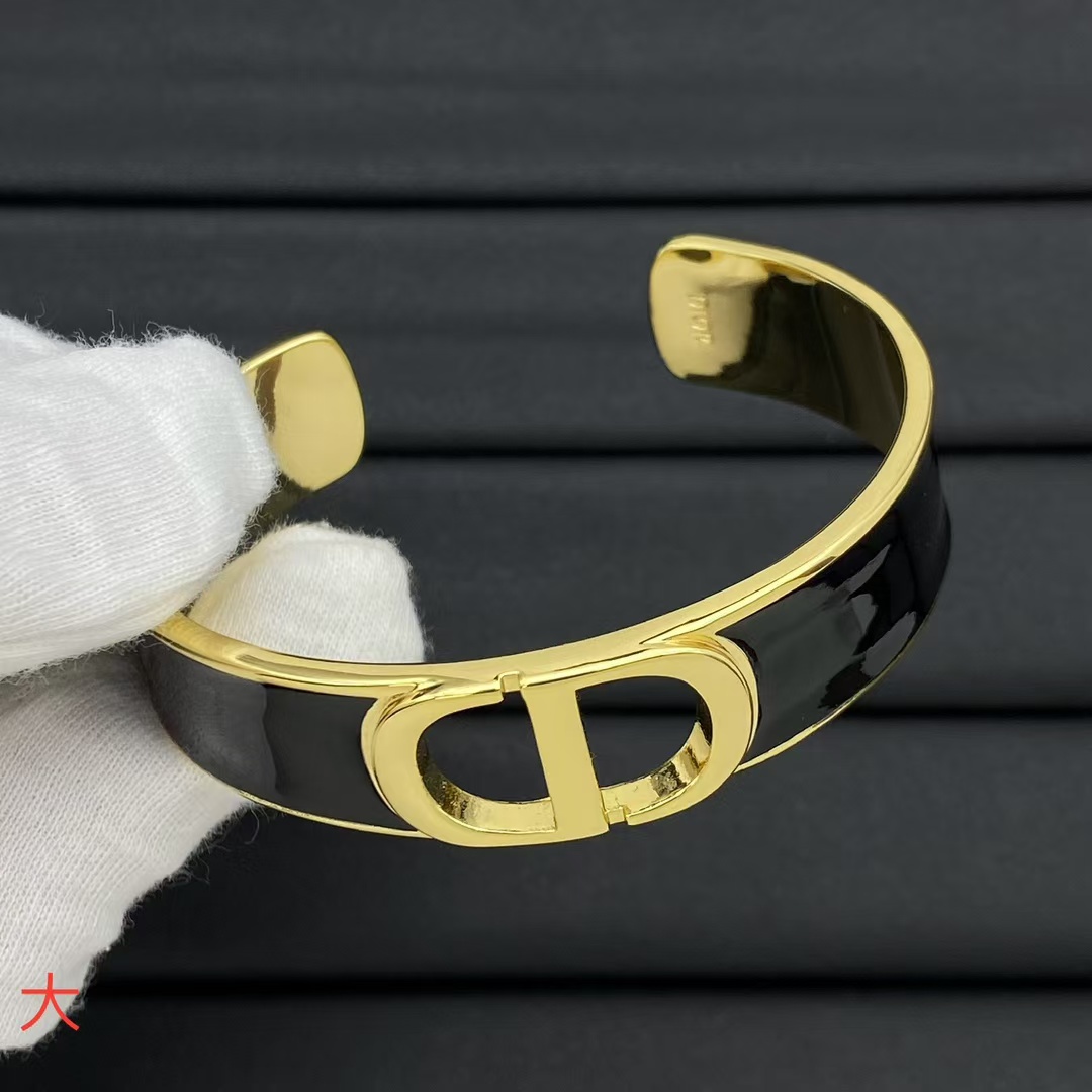 Dior Black Enamel Open Cuff Bangle Bracelet - Wide - Original Replica Club