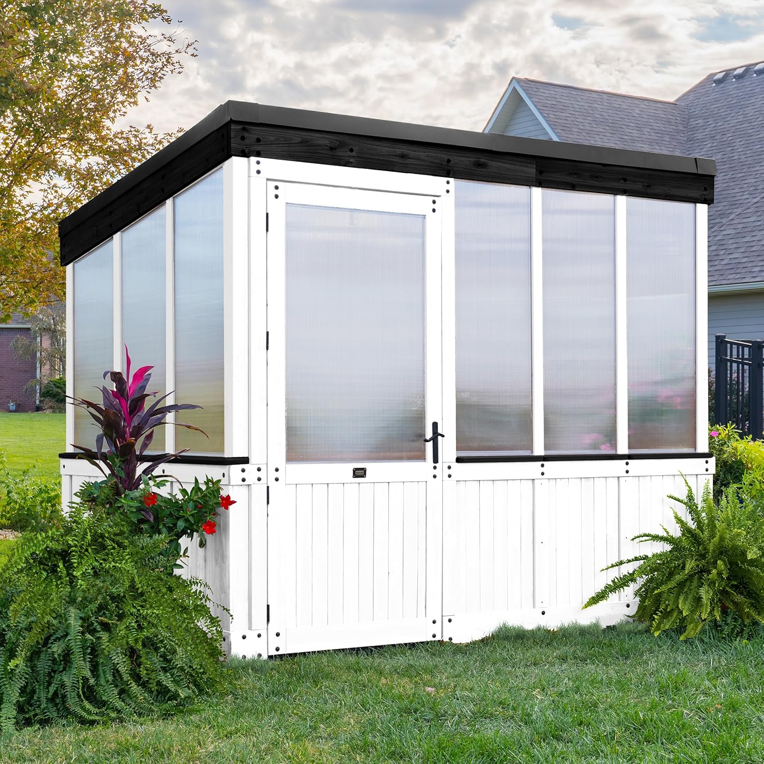 WAYFAIR Backyard Discovery Zalie 11' X 7' Cedar Wood And Polycarbonate Walk-In Greenhouse Kit With Exhaust Fan, Windows, Hose Hook-Ups, PowerPort, Staging Shelves For Year-Round Outdoor Gardening