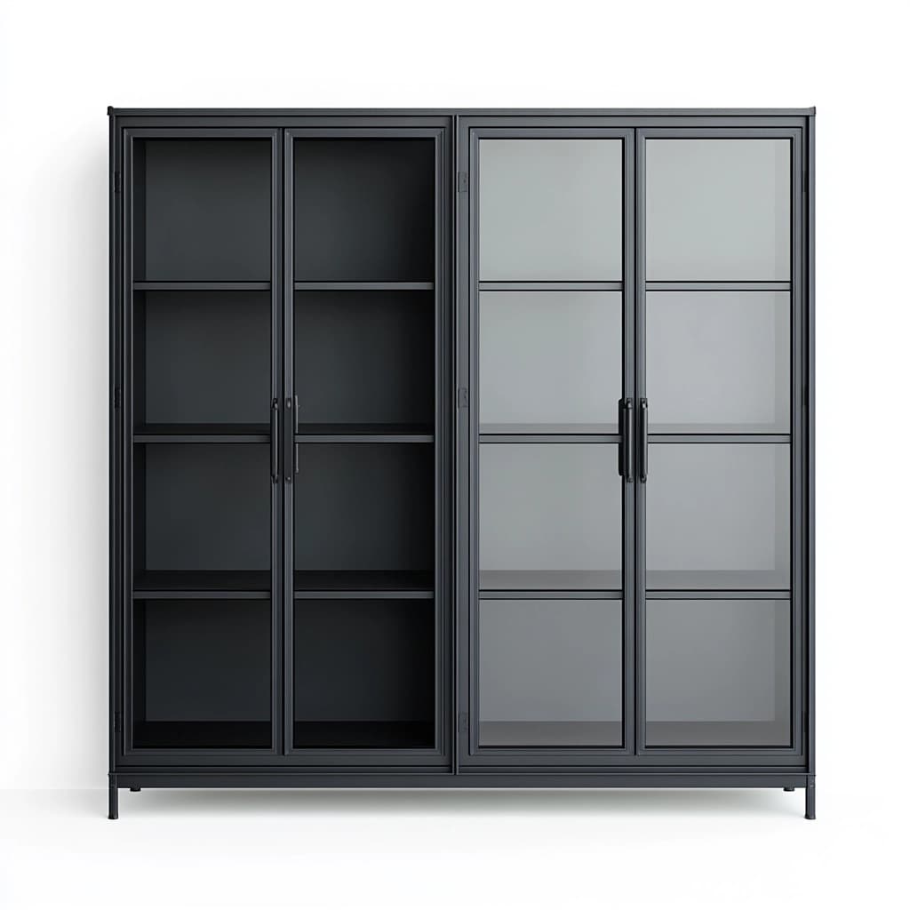 Vitrina de salón de metal negro con puertas de cristal almacenamiento moderno 180x160cm armario de exhibición