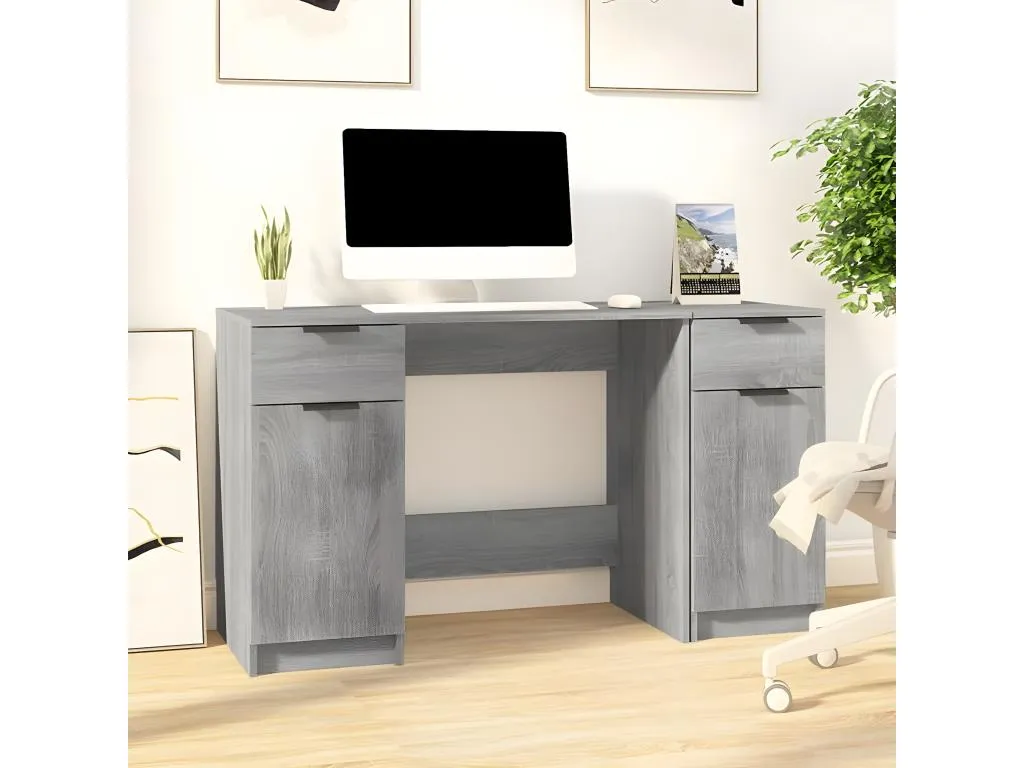 Escritorio con armario lateral Kavehomedeco contrachapada gris Kavehomedeco IMJC77536