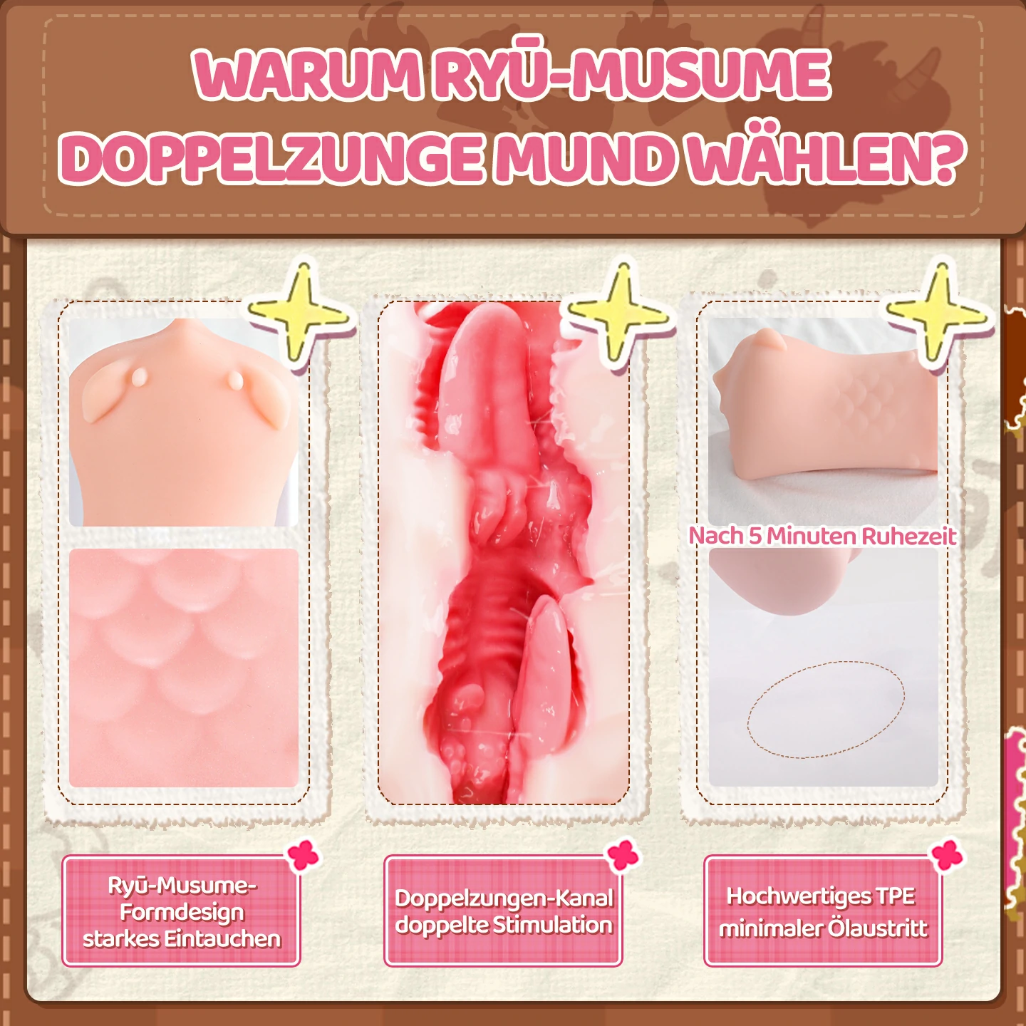 Dr.YUU Ryū-Musume Doppelzunge Masturbator mit Drachenhorn-Design und Noppenstruktur – Bild 8