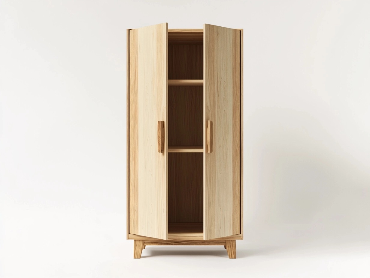 Armario de madera maciza 180x80x45 cm para dormitorio estilo moderno con estantes organizadores color natural ph7194121