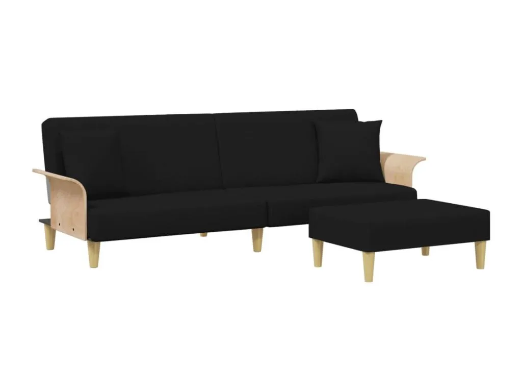 Sofá cama de 2 plazas con almohadas y taburete terciopelo negro