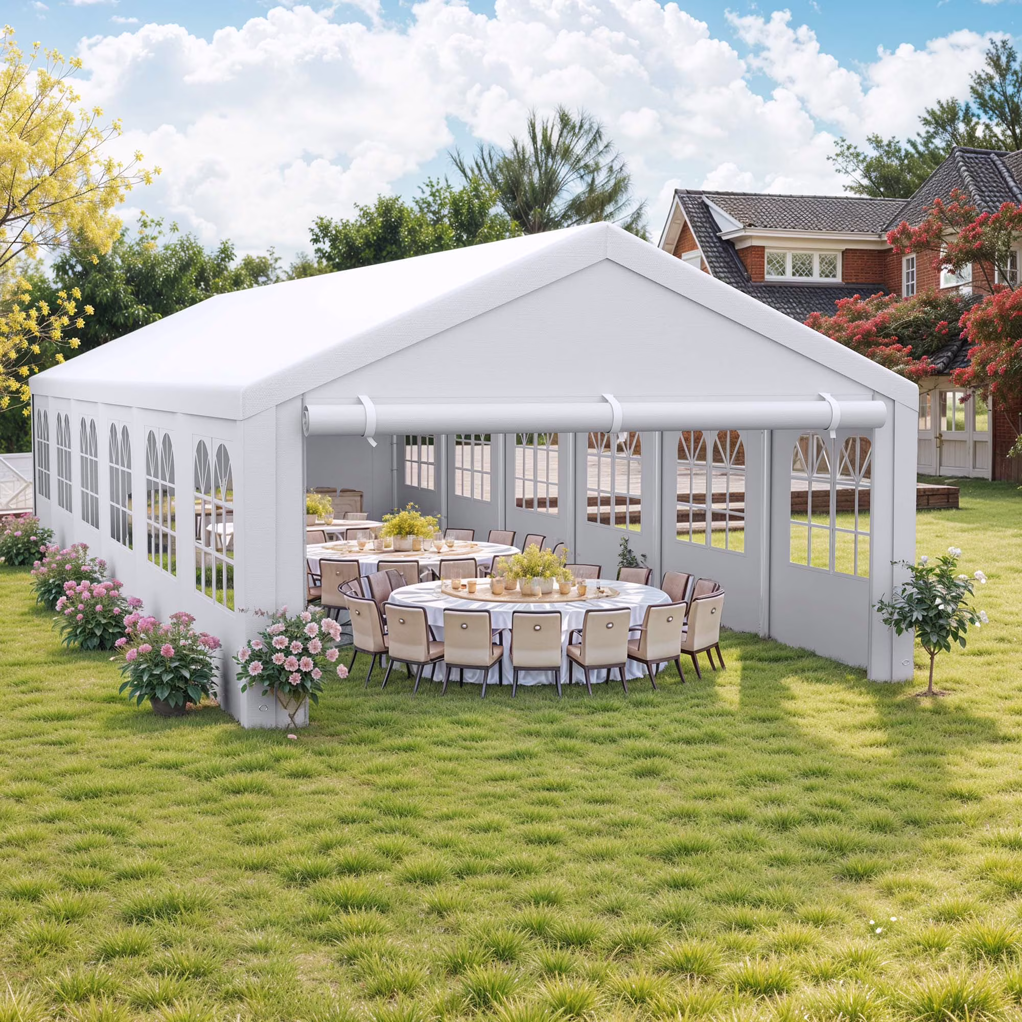 Dextrus 20' x 40' Heavy Duty Gazebo with Reinforced Triangular Column Outdoor Party Tent Canopy Event Shelters Upgraded Galvanized Carport with Removable Sidewall Windows for Commercial, Part(20' x 40')
