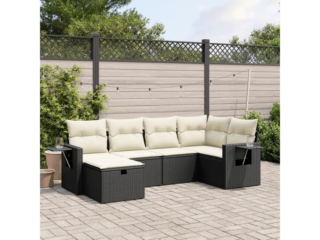 Mobtrendy Set de sofás de jardín 6 piezas y cojines ratán sintético negro 76857jxev