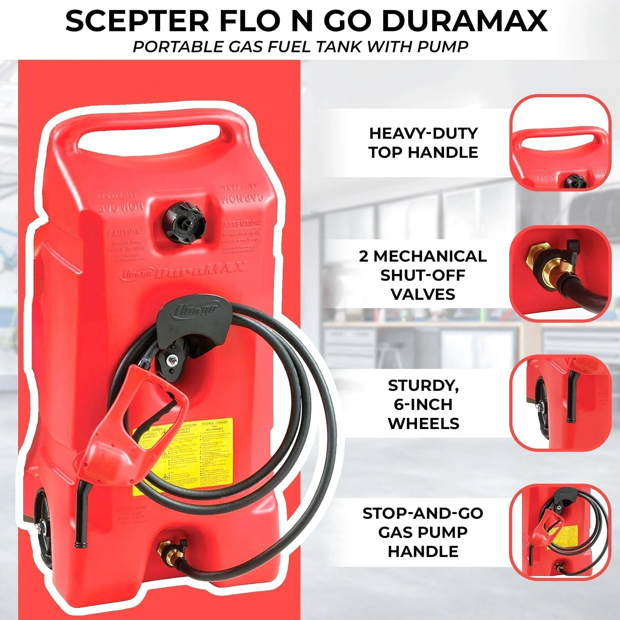Scepter Flo N' Go DuraMax 14 Gallon Portable Fuel Tank With Pump, 2 Pack, Red - Image 14 Scepter Flo N' Go DuraMax 14 Gallon Portable Fuel Tank With Pump, 2 Pack, Red - Image 14