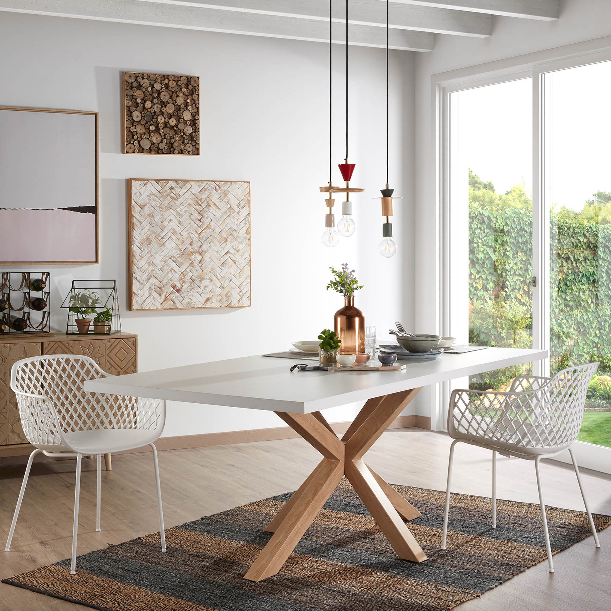 Kave Home Argo Eettafel - 180 x 100 cm - Wit / Eiken