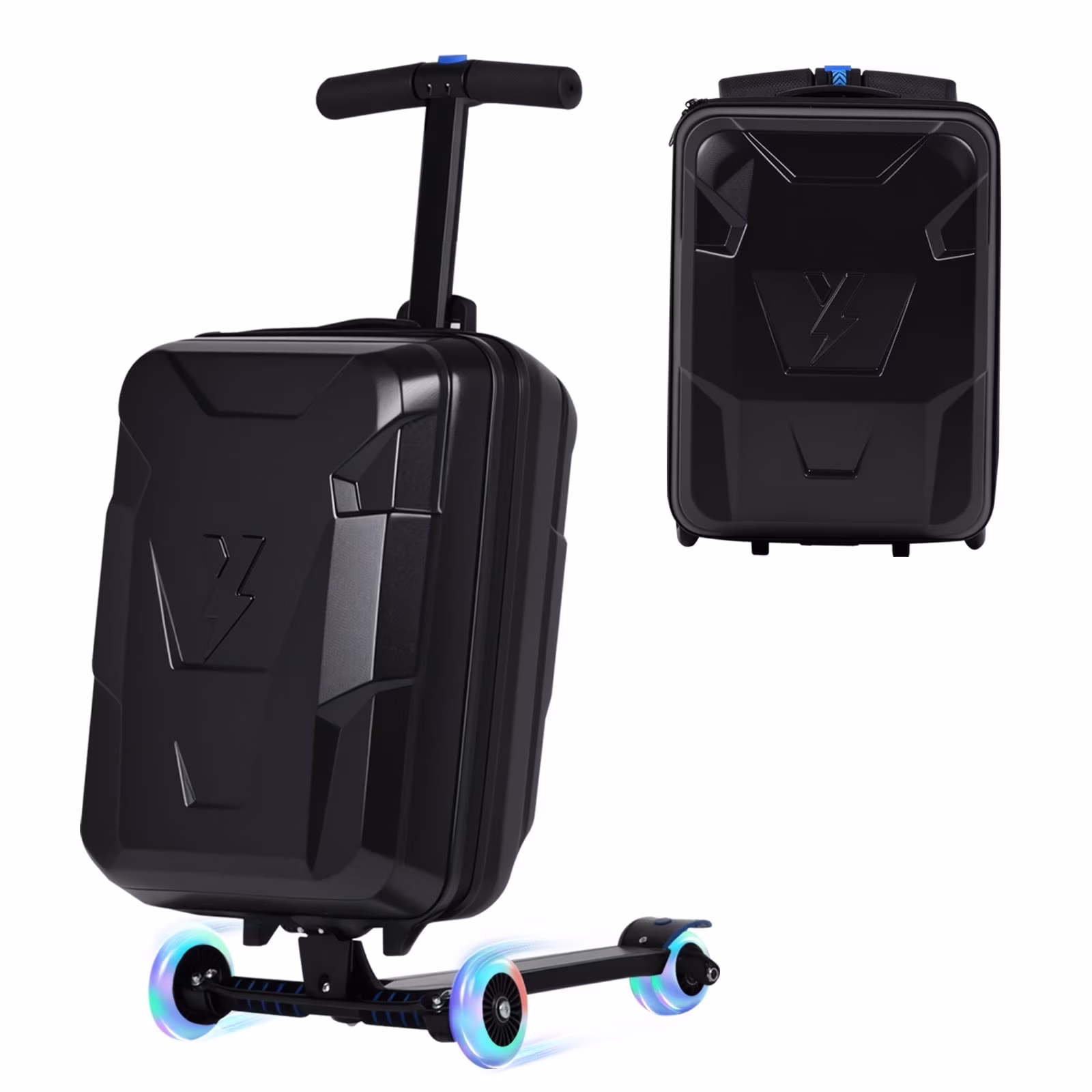 Advwin Ride-On Scooter Suitcase with LED Light-up Wheels, Hardshell Lightweight Foldable Rideable Luggage for Kids & Adults, Silver