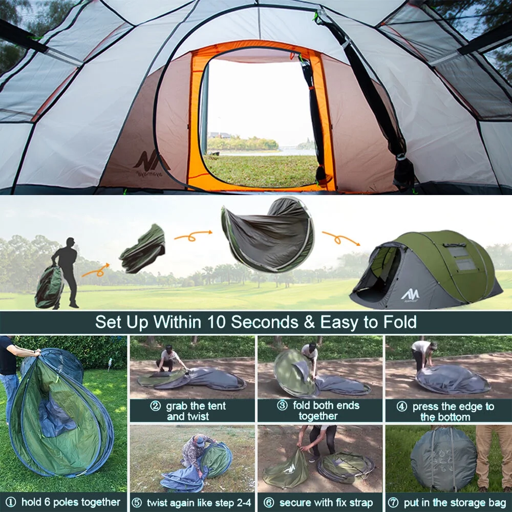 4-6 Person Pop Up Tents Waterproof Windproof Instant Tent for Camping Hiking - Image 7