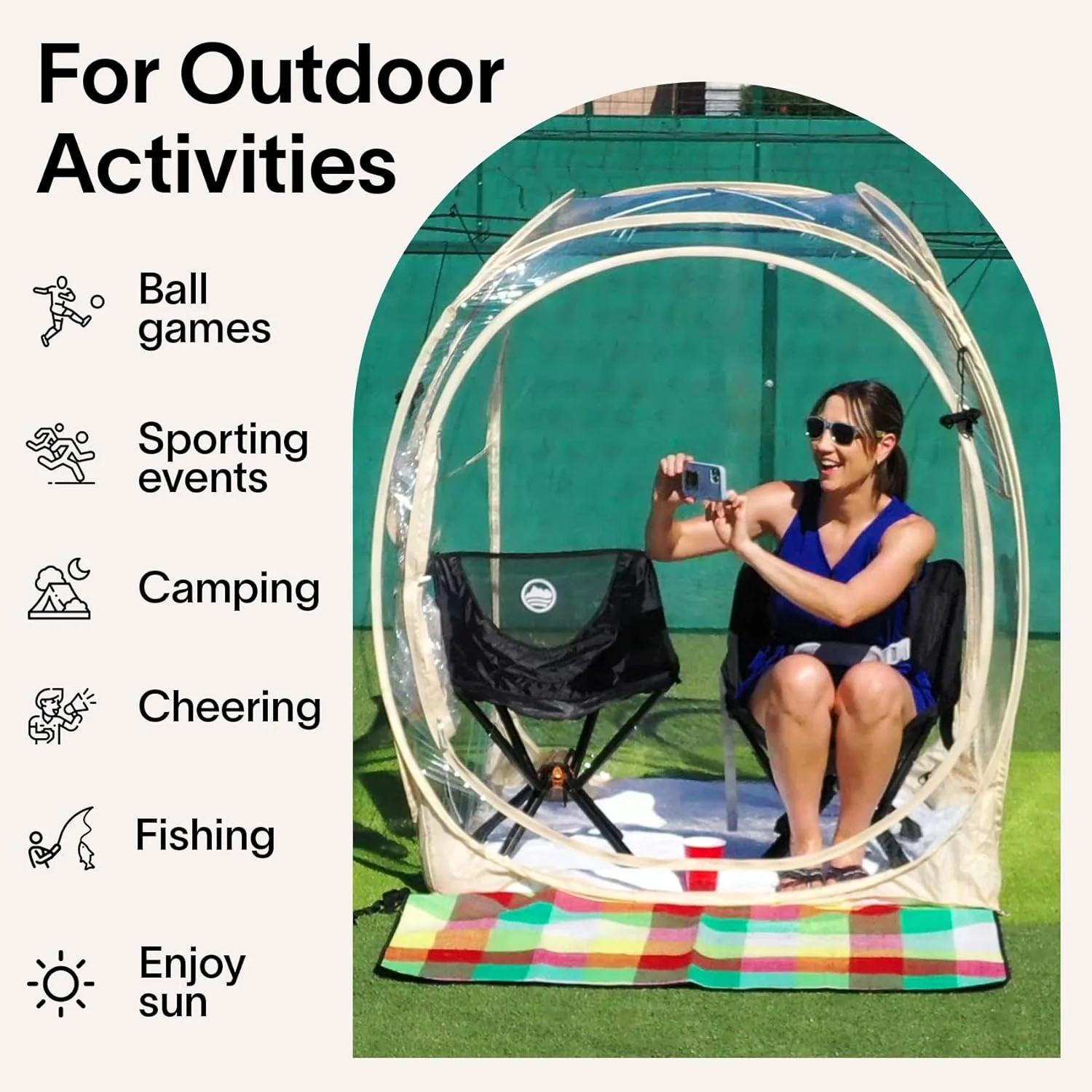 Lenotos Pop Up Sports Tent, Instant Clear Bubble Tent, with Removable Top Cover, Outdoor All Weather Shelter, for Watching Sports, Cheering, Fishing and Camping 1-2 People(M) - Image 4