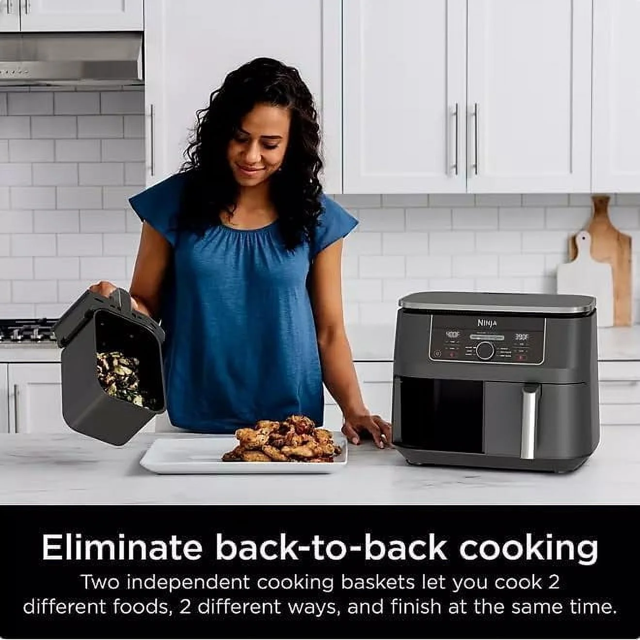 Ninja Foodi 8 qt 2-Basket Air Fryer, Black - DualZone Technology, Smart Finish - Image 8