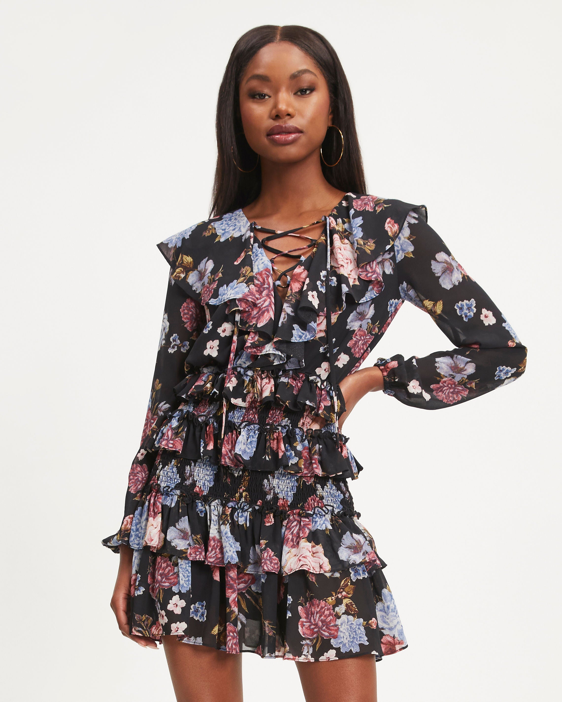 All The Frills Floral Smocked Tiered Mini Dress - Se7enfashion