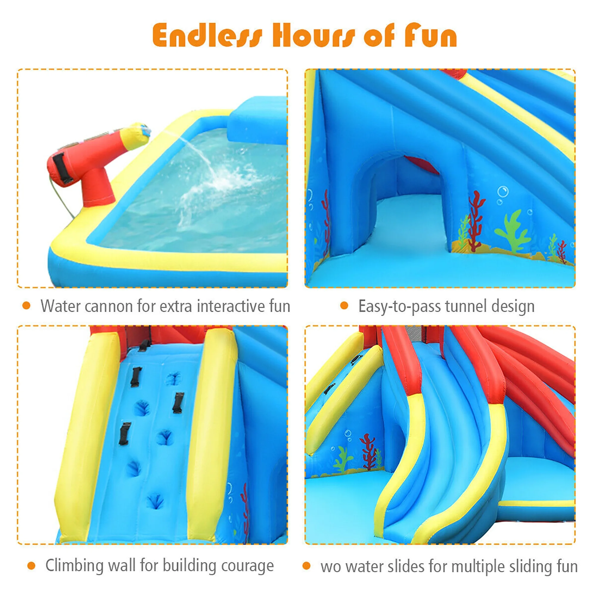 Costway Inflatable Water Slide Crab Dual Slide Bounce House Splash Pool with 950W Blower - Image 7