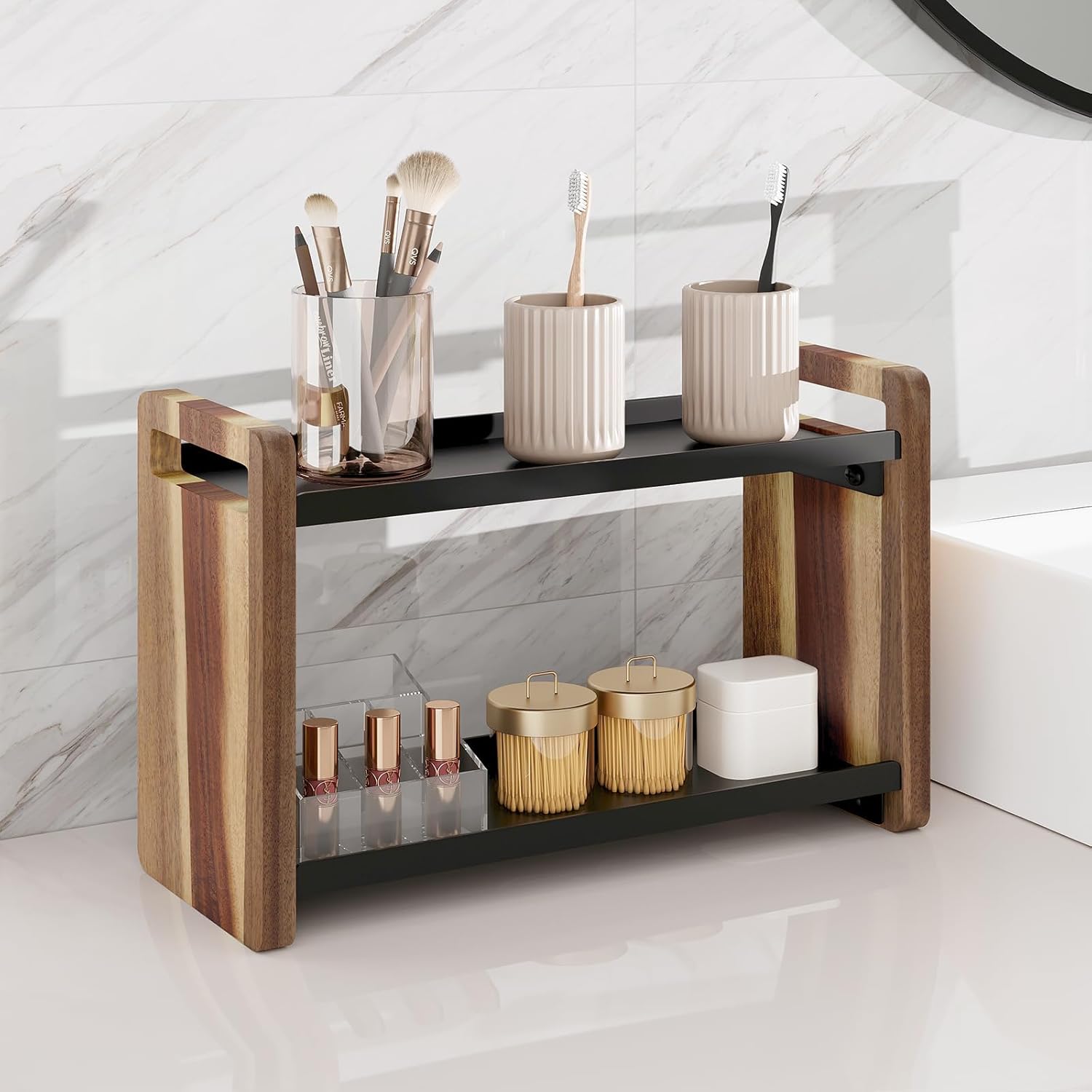 Bathroom Counter Organizer,Bathroom Counter Shelf,Bathroom Organizers,Under Sink Organizer,Cologne Organizer For Men,Cologne Cabinet,Father Day Gift for Dad(Acacia 2 Tier)