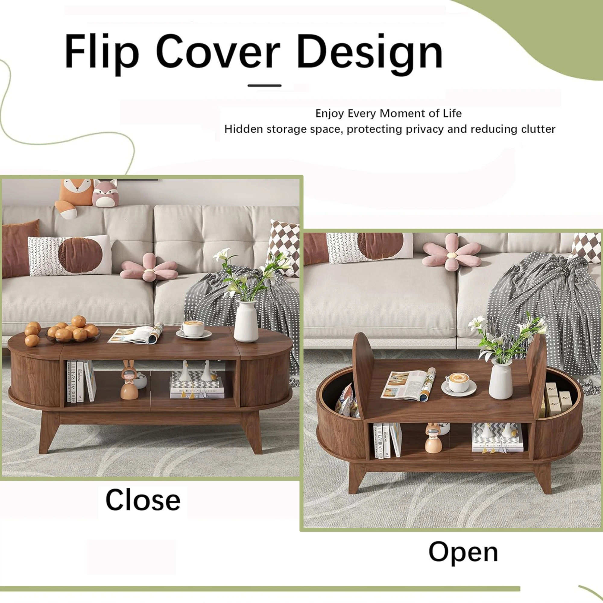 Fluted Coffee Table with Storage, Modern Coffee Tables, Wood Accent Center Table - Image 18