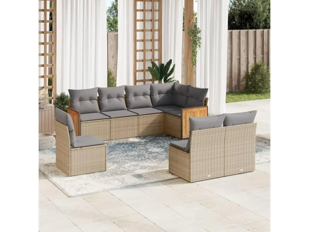 Juego de sofás de jardín con cojines beige 8 pzas ratán PE 39863ZPNC