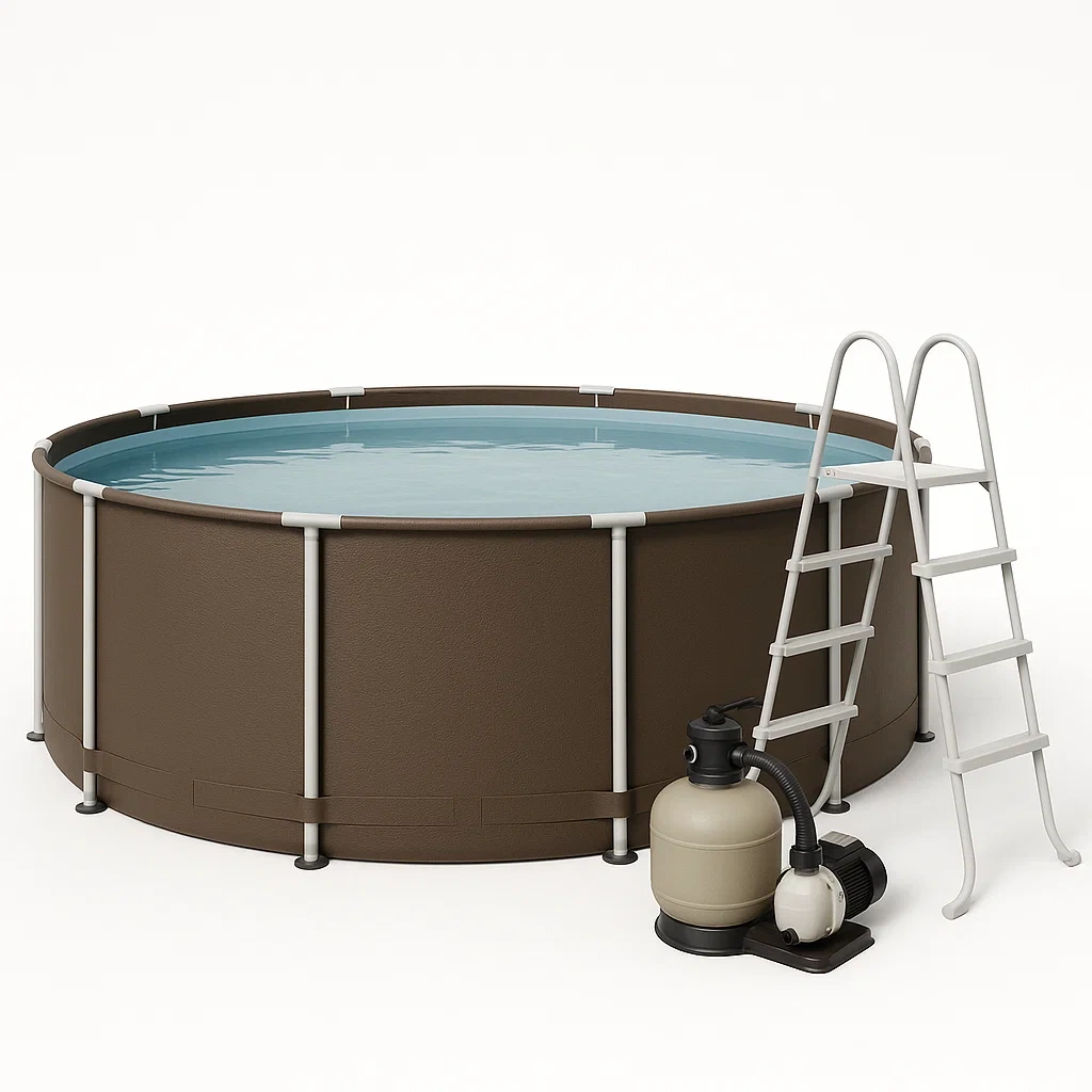 Piscina tubular redonda 358x98 cm color marrón con filtro y escalera WoFXMAm271Bi