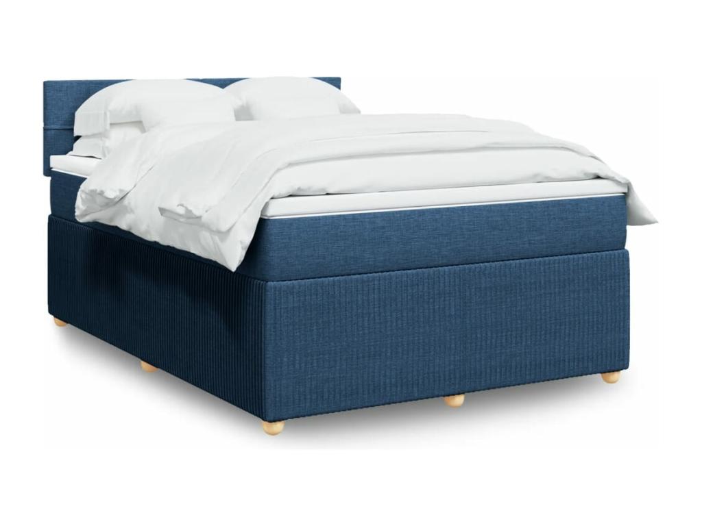 Cama box spring con colchón tela azul 140x200 cm