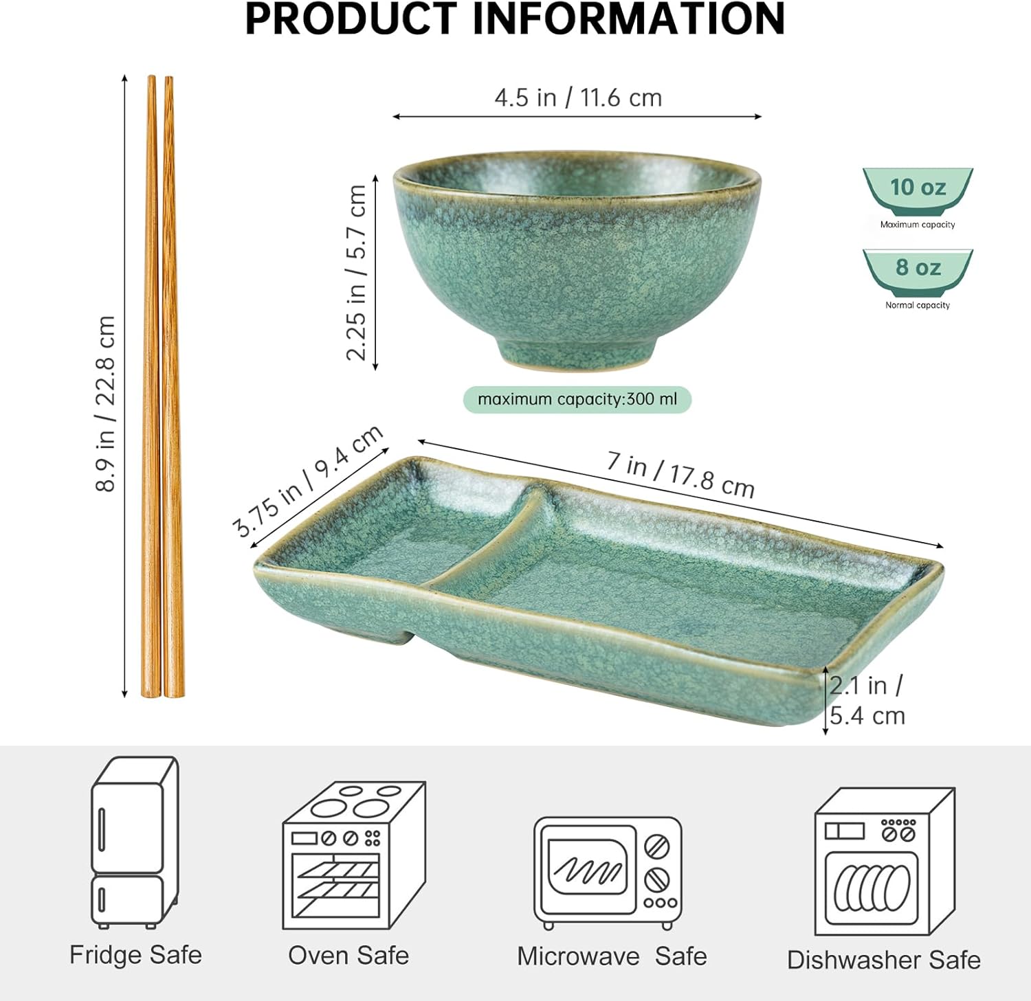 HENXFEN LEAD Ceramic Japanese Appetizer Sushi Plates and Bowls Set for 2 | 7