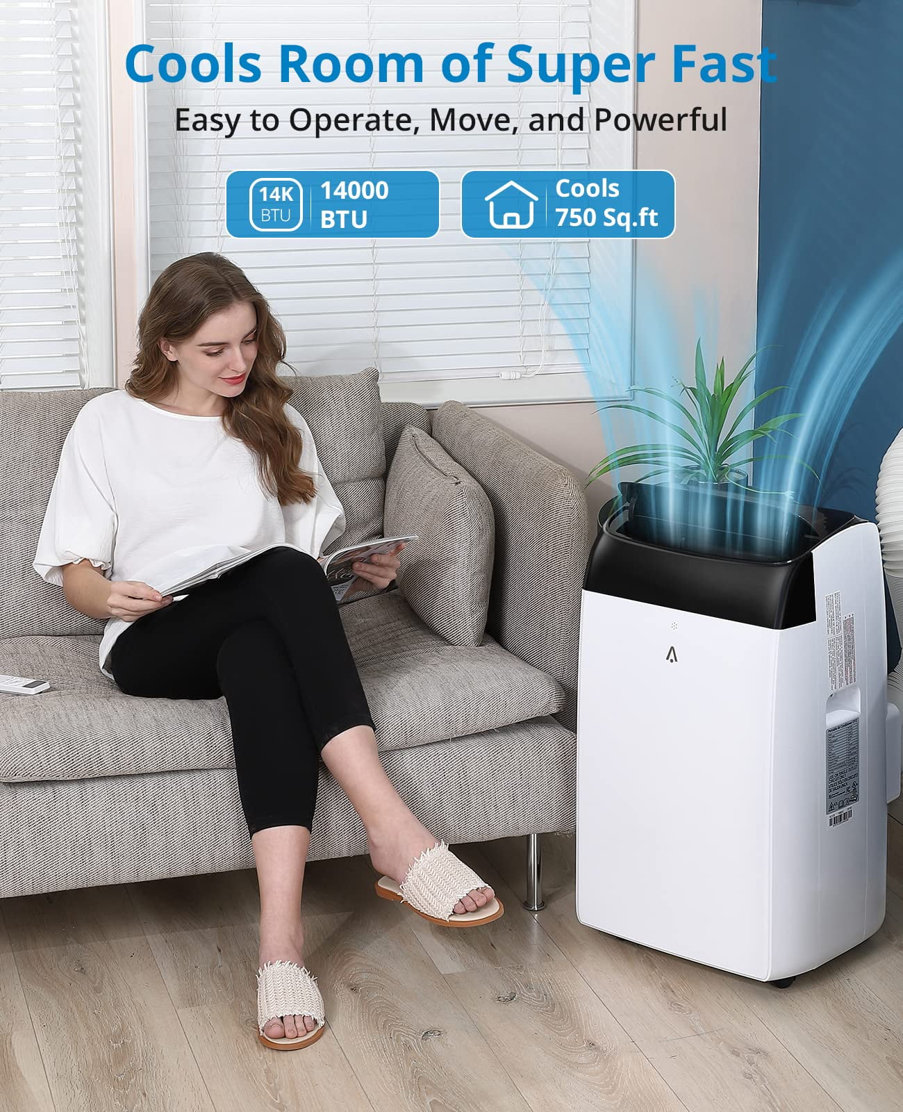 2025 New 14000 BTU Portable Air Conditioner Cools up to 750 Sq.Ft, 3-in-1 Quiet Portable AC Unit with Remote Control & Installation Kits for Large Room, 3 Speed, Auto Swing, 24H Timer - Image 4