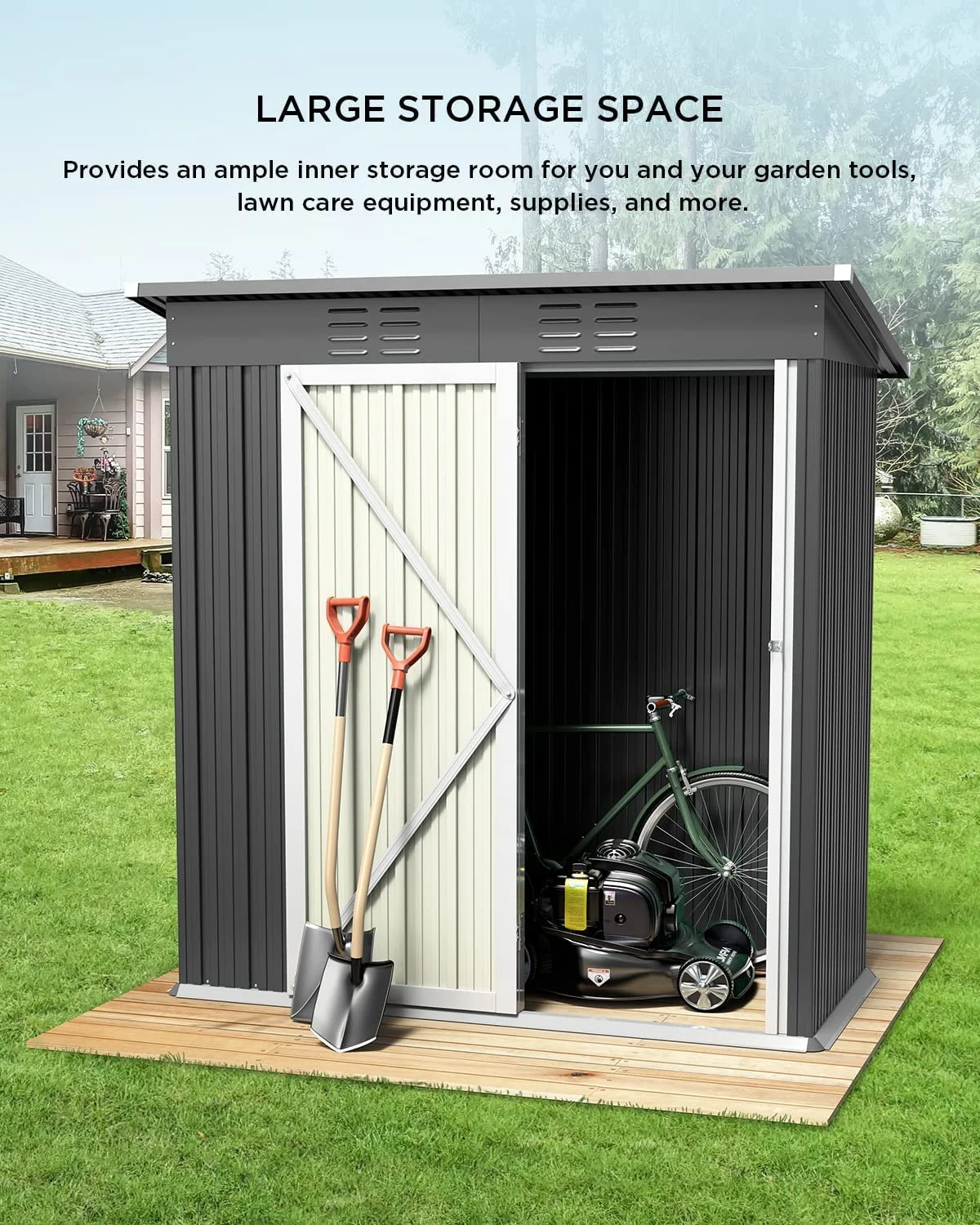 5' x 3' Outdoor Storage Shed, Metal Outdoor Storage Cabinet with Single Lockable Door, Waterproof Tool Shed,Gray - Image 4