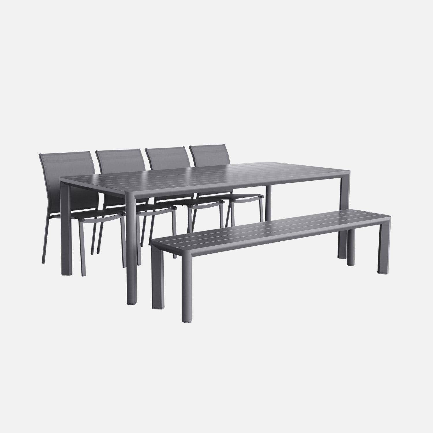Sacramento + Madison + Cleveland - Mesa de jardín de aluminio,1 banco 4 sillas