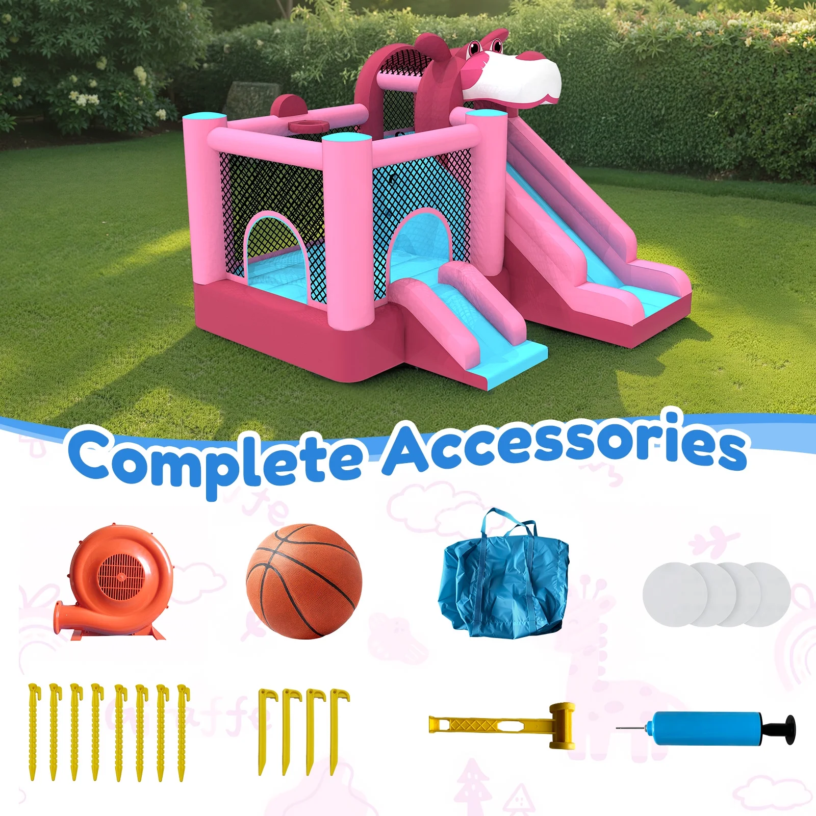 Mukidy 114''x 114'' x 92.5'' Inflatable Bounce Houses for Kids 3-10 with Blower Double Slide and Ball Pit/Indoor Bouncy House, PVC, Child, Teen, Toddler,Blue - Image 12