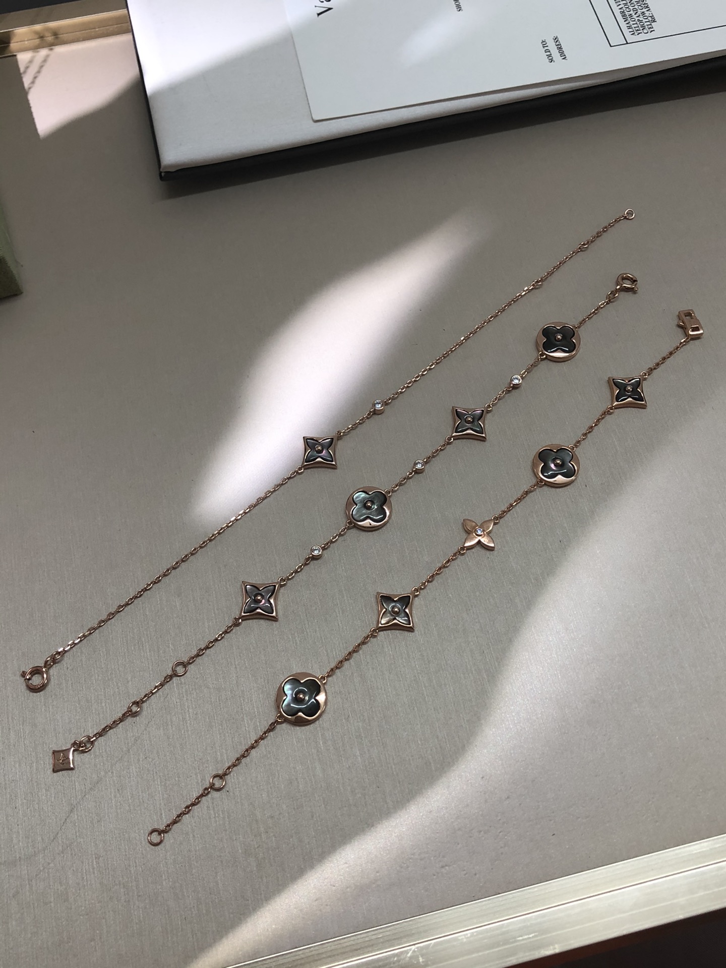 Louis Vuitton Rose Gold Gray Mother of Pearl Earrings Bracelet Necklace - Original Replica Club