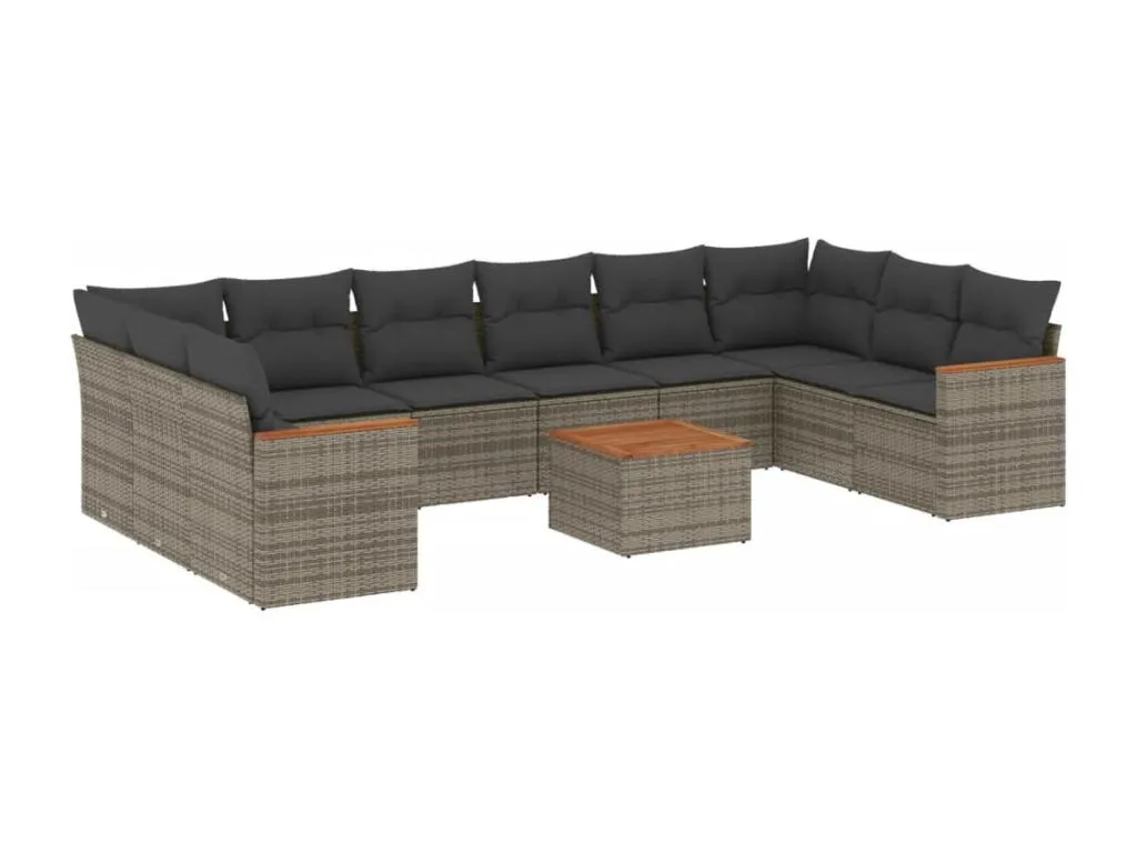 Conjunto de sofás de jardín 11 piezas con cojines y ratán sintético gris AP7201178