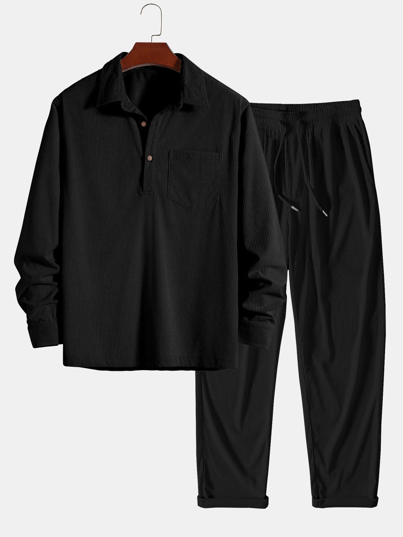 Long Sleeve Polo Collar Corduroy Shirt & Straight Leg Corduroy Pants